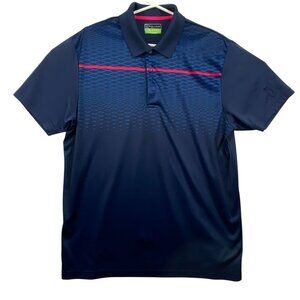 PGA Tour Proseries Mens XL Navy Polo Shirt Athletic Fit Short Sleeve Button-Up C